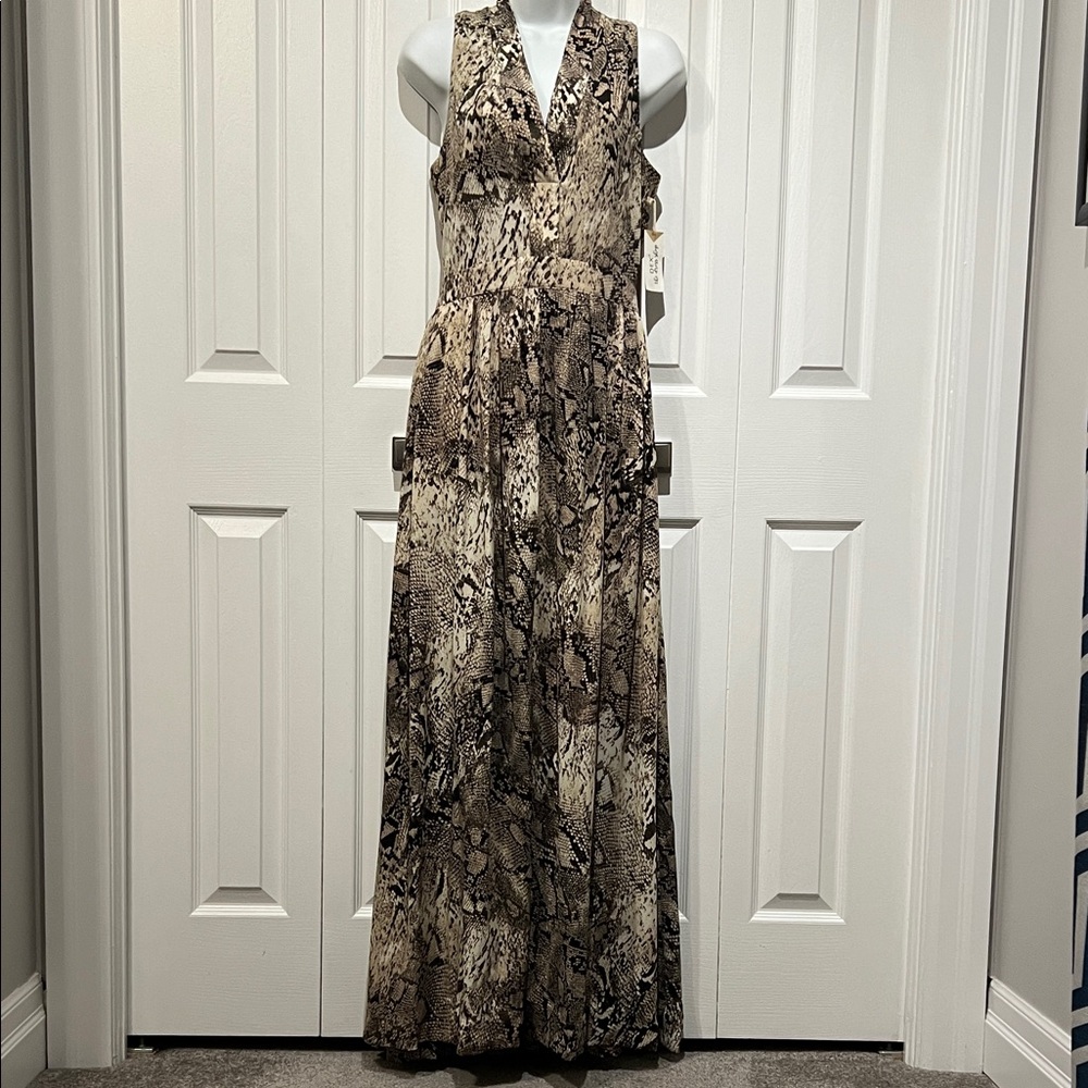 DEX Snakeskin Print Sleeveless V Neck Maxi Dress Size S NWT